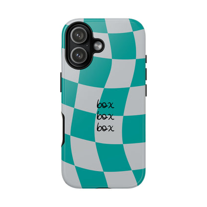 Mercedes Teal and Grey Checkered F1 Phone Case, Box Box Box F1 Phone Case