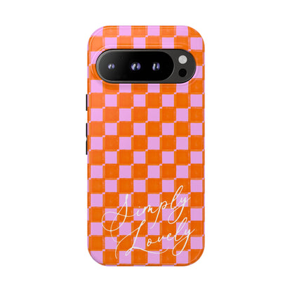 Simply Lovely Orange and Pink Checkered F1 Phone Case Design, Trendy F1 Gift, Formula 1 Gift, Cute F1 Phone Case