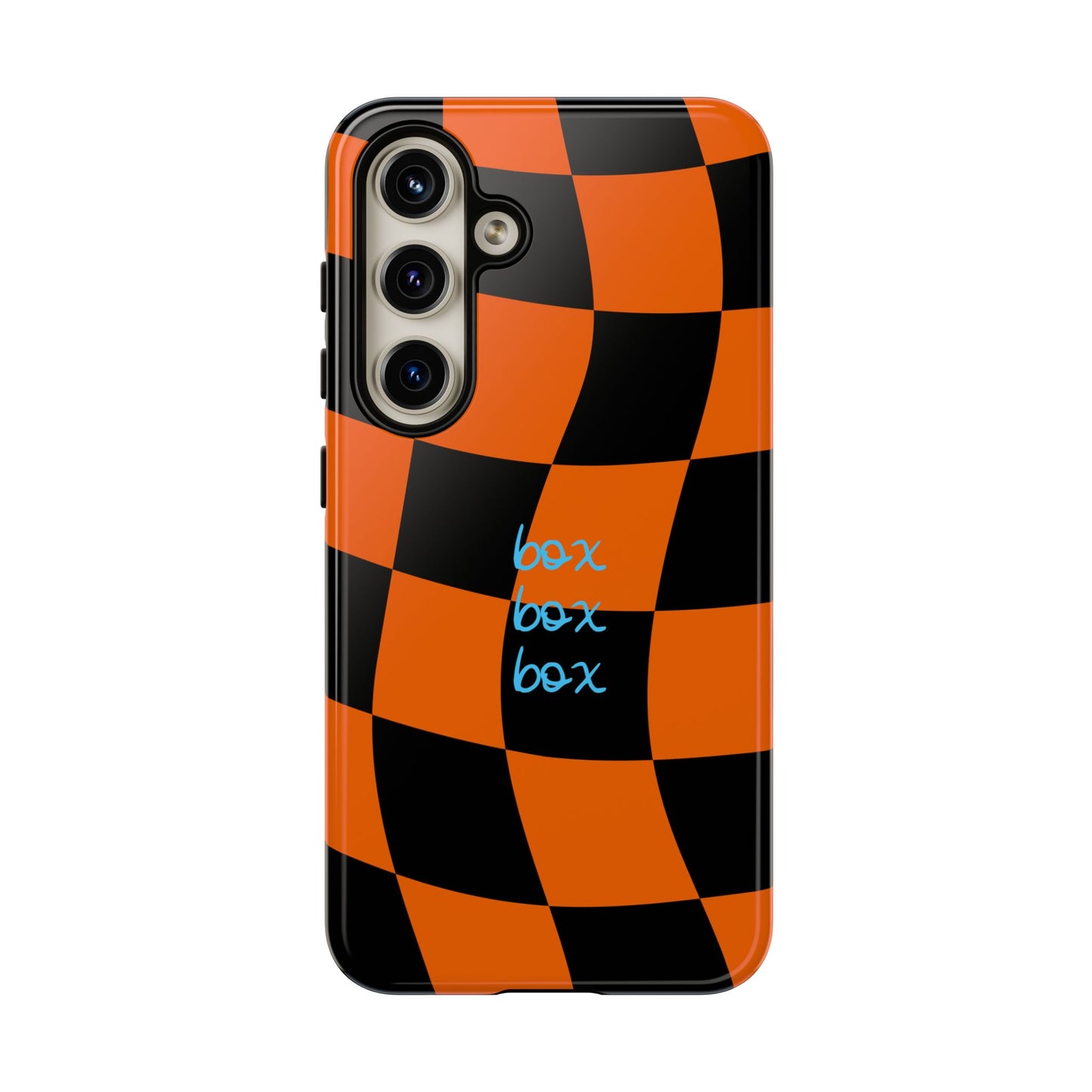 McLaren Orange and Black Checkered F1 Phone Case, Box Box Box F1 Phone Case