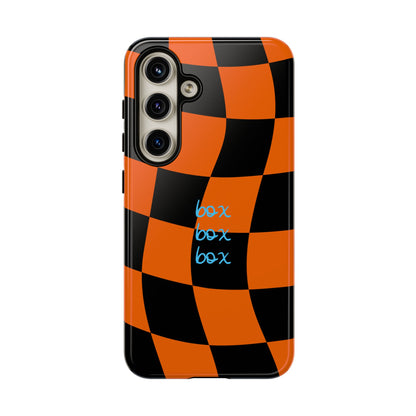McLaren Orange and Black Checkered F1 Phone Case, Box Box Box F1 Phone Case