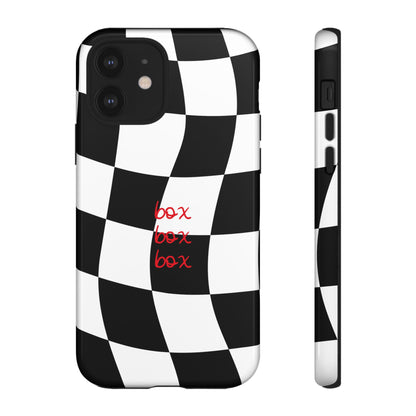 Black and Red Checkered F1 Phone Case, Box Box Box F1 Phone Case
