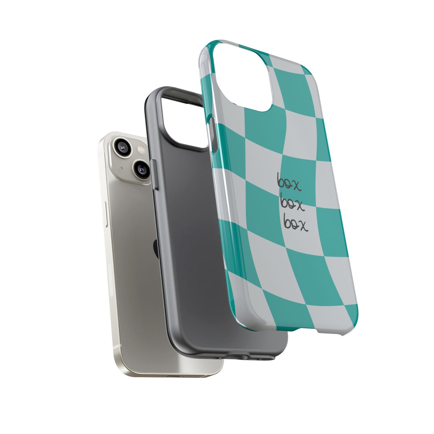 Mercedes Teal and Grey Checkered F1 Phone Case, Box Box Box F1 Phone Case