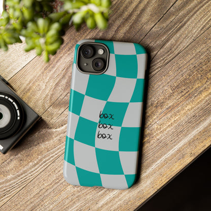 Mercedes Teal and Grey Checkered F1 Phone Case, Box Box Box F1 Phone Case