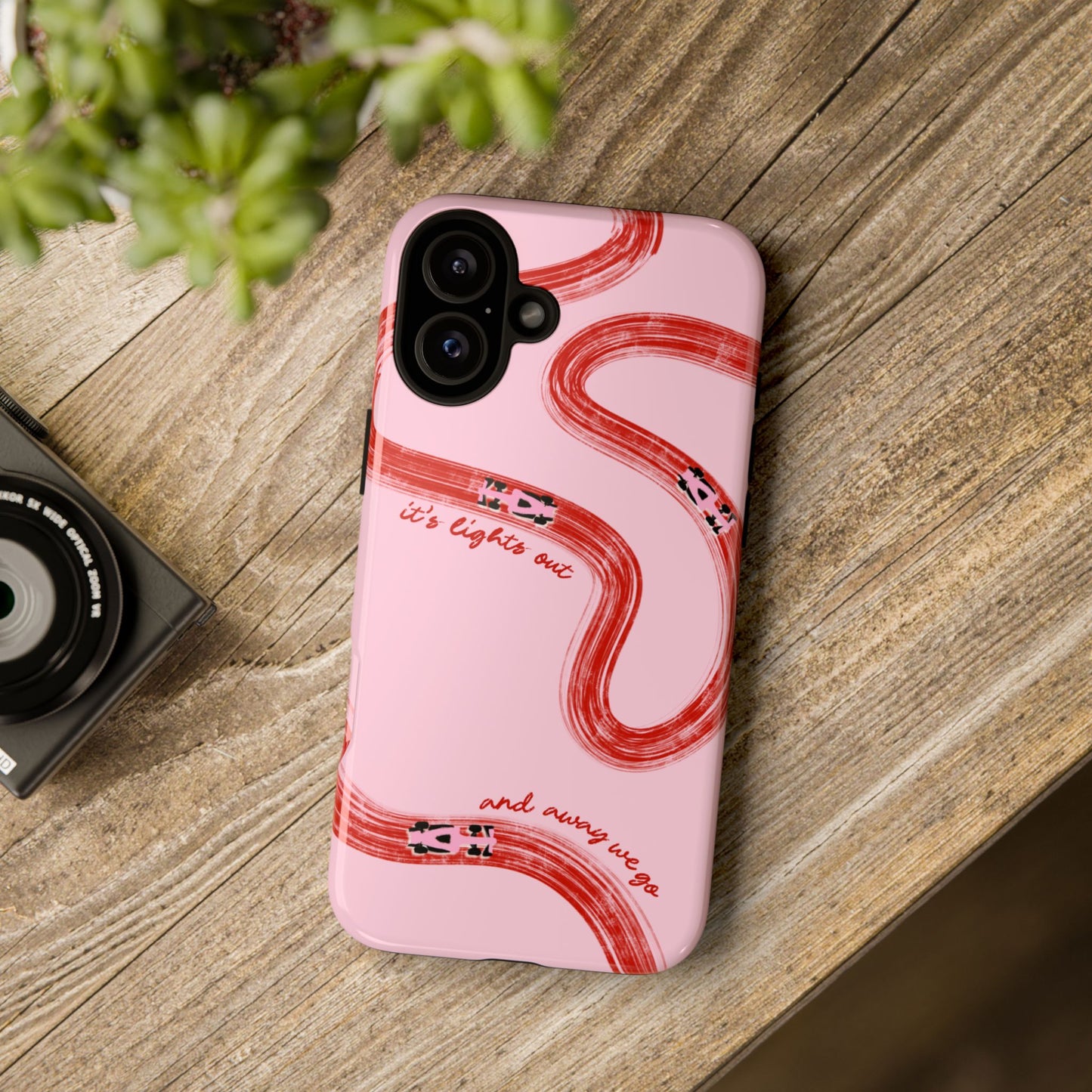 F1 Phone Case Pink and Red Painted "its lights out and away we go", Trendy F1 Gift, Formula 1 Gift, Cute F1 Phone Case, Unique Phone Case