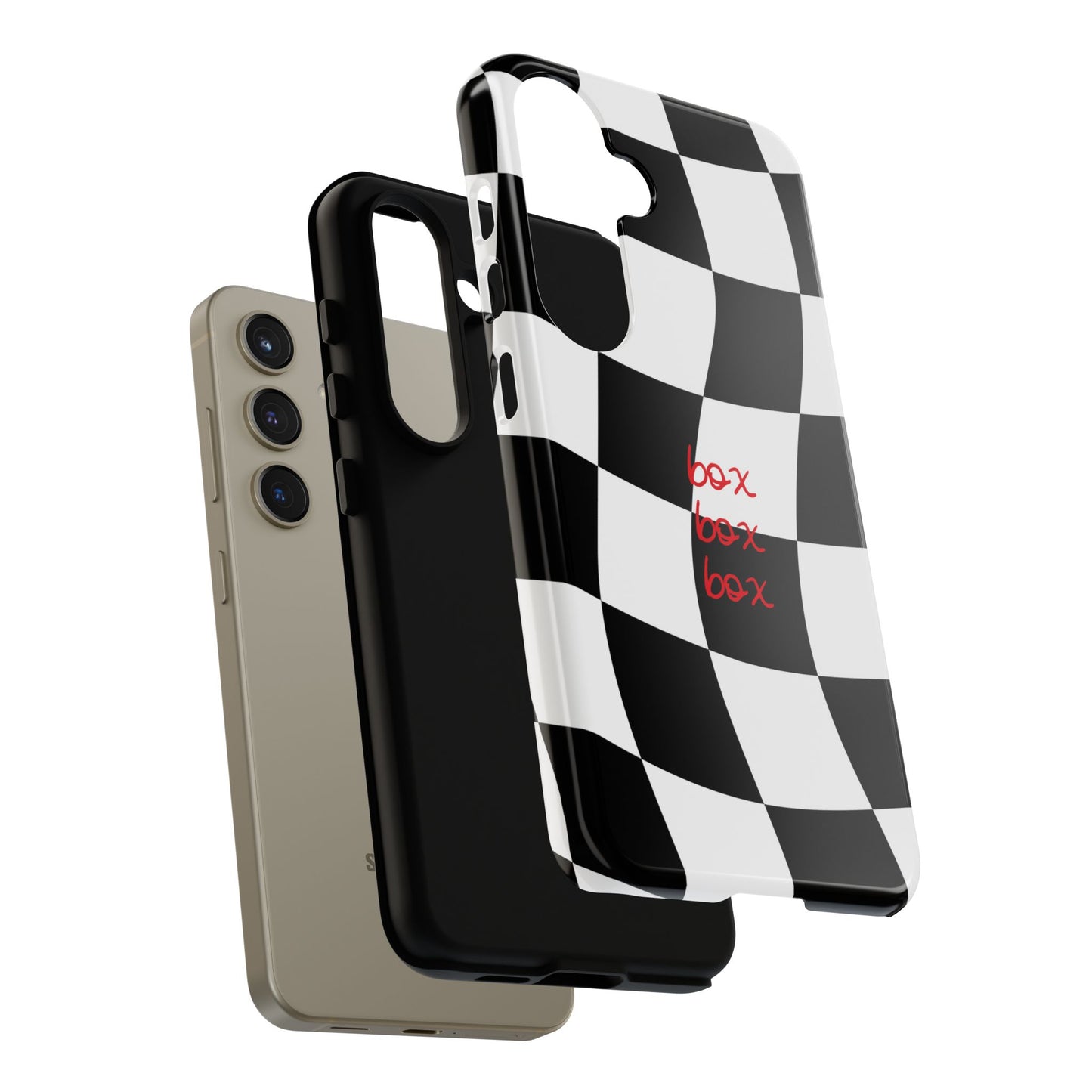 Black and Red Checkered F1 Phone Case, Box Box Box F1 Phone Case