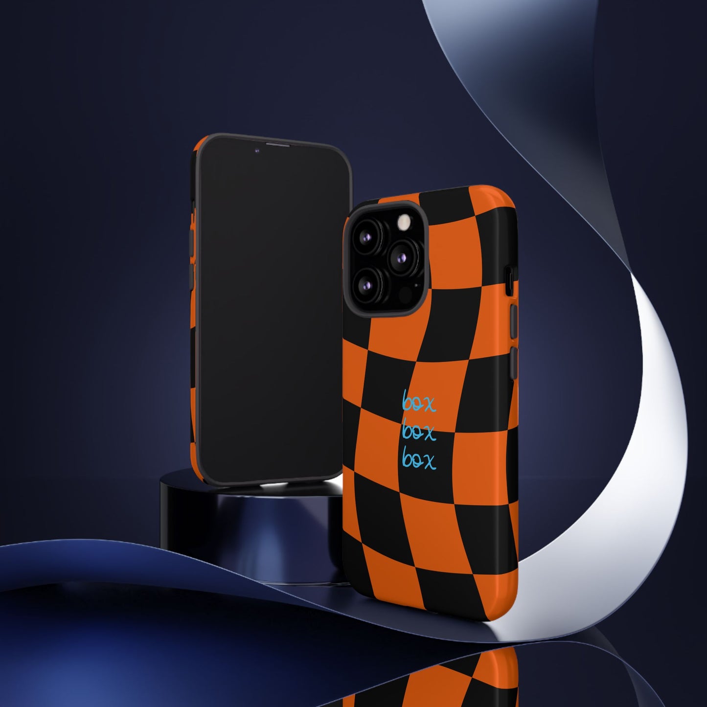 McLaren Orange and Black Checkered F1 Phone Case, Box Box Box F1 Phone Case
