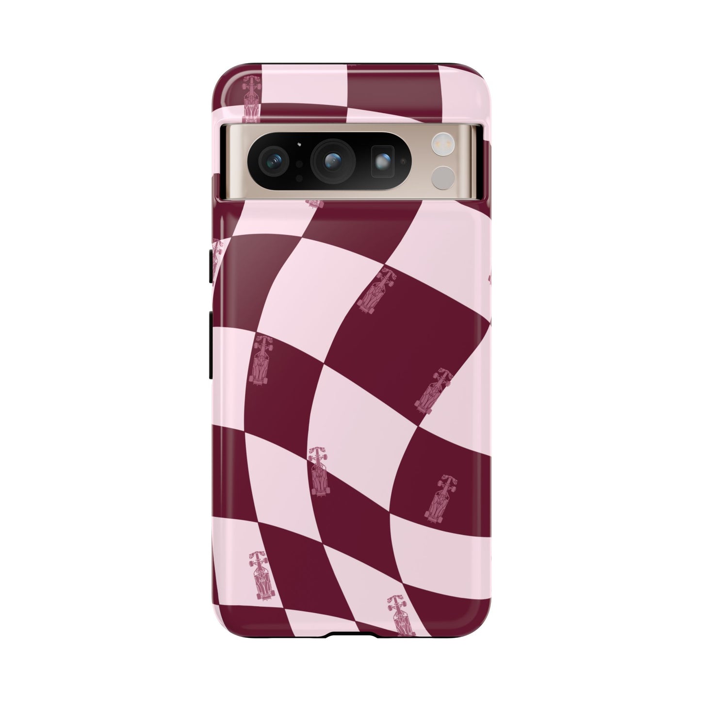 F1 Phone Case Pink Checkered Design, Trendy F1 Gift, Formula 1 Gift, Cute F1 Phone Case, Unique Formula One Phone Case