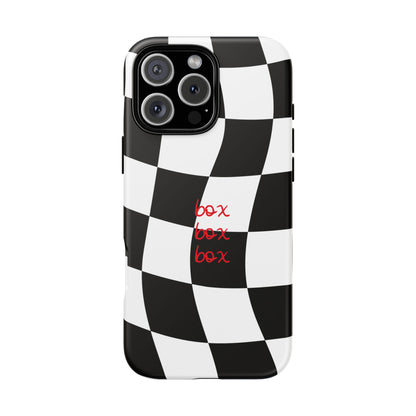 Black and Red Checkered F1 Phone Case, Box Box Box F1 Phone Case