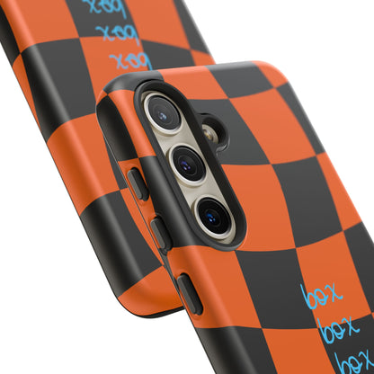 McLaren Orange and Black Checkered F1 Phone Case, Box Box Box F1 Phone Case