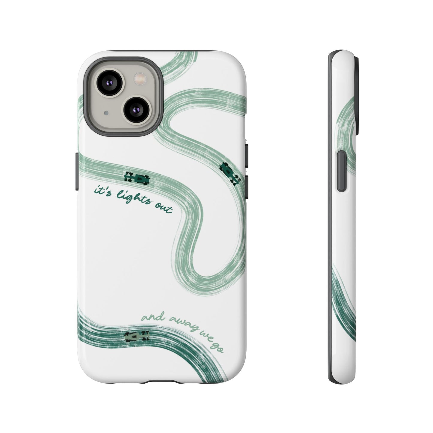 F1 Phone Case Green Painted "its lights out and away we go", Trendy F1 Gift, Formula 1 Gift, Cute F1 Phone Case, Gift for F1 Fans