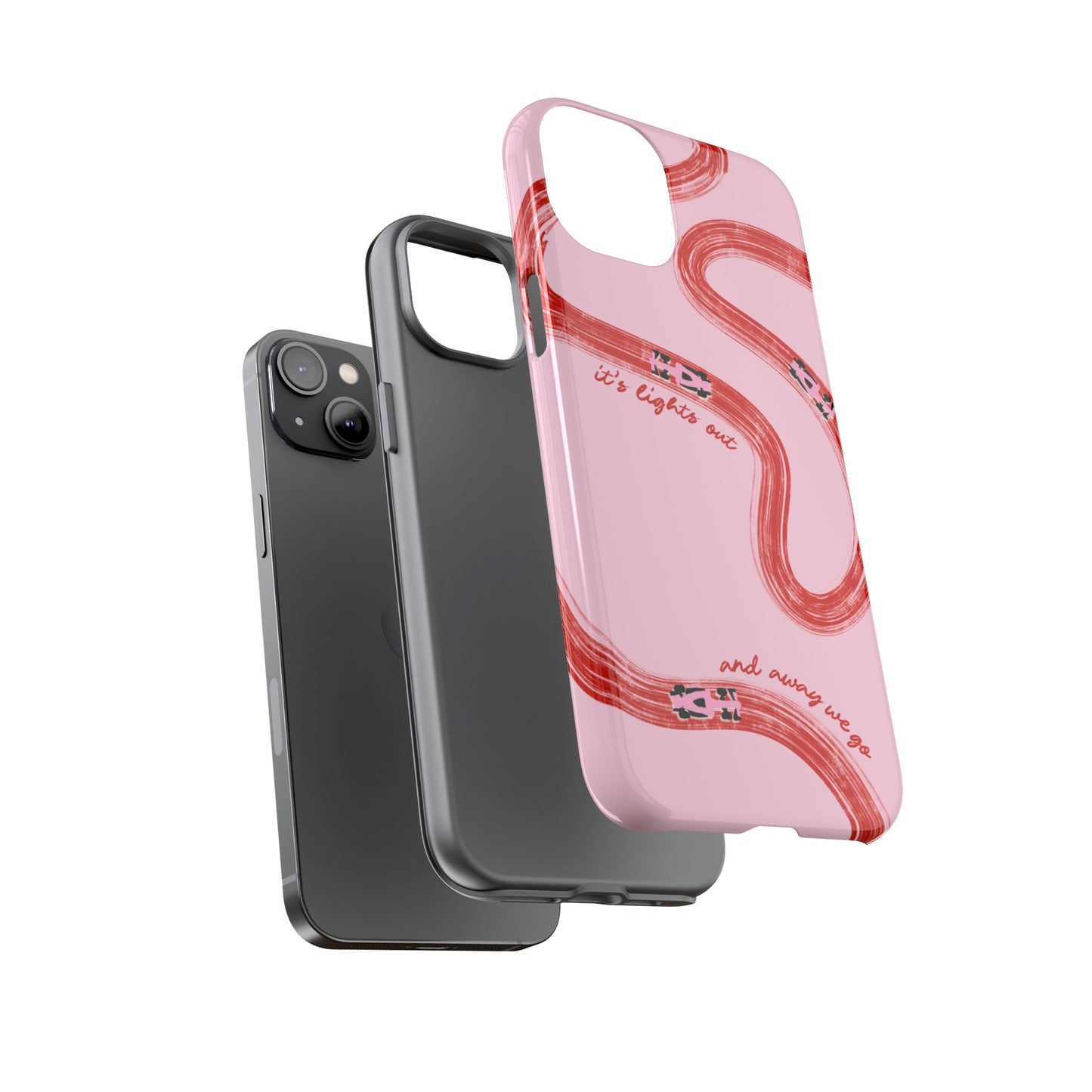 F1 Phone Case Pink and Red Painted "its lights out and away we go", Trendy F1 Gift, Formula 1 Gift, Cute F1 Phone Case, Unique Phone Case