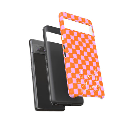 Simply Lovely Orange and Pink Checkered F1 Phone Case Design, Trendy F1 Gift, Formula 1 Gift, Cute F1 Phone Case