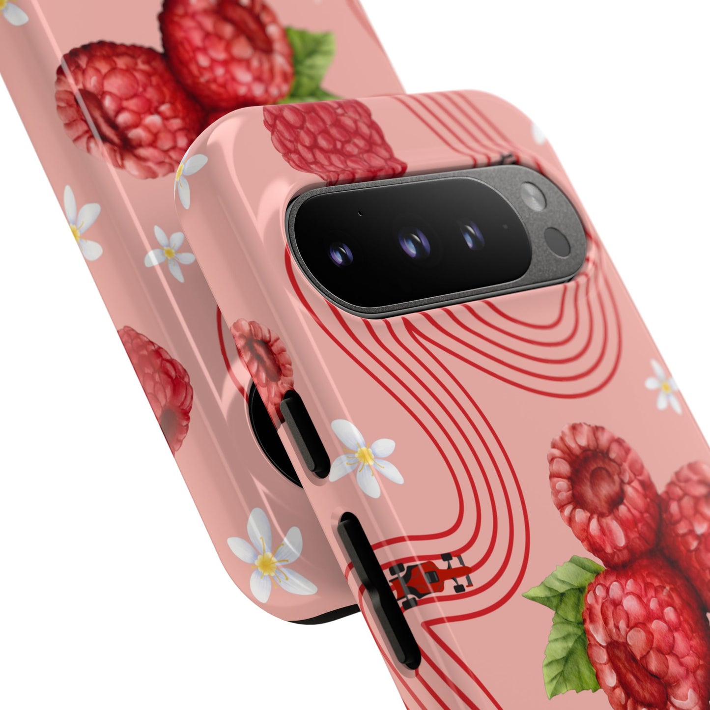 Red F1 Haas and Raspberries Phone Case, Trendy F1 Gift, Formula 1 Gift, Cute Fruit F1 Phone Case, Unique Phone Case