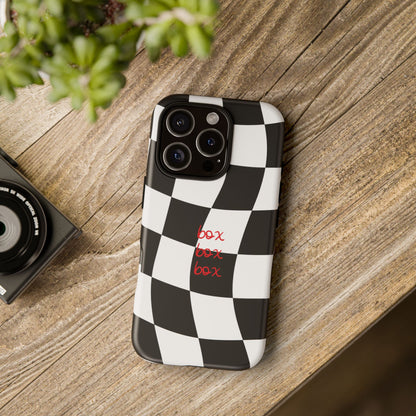 Black and Red Checkered F1 Phone Case, Box Box Box F1 Phone Case