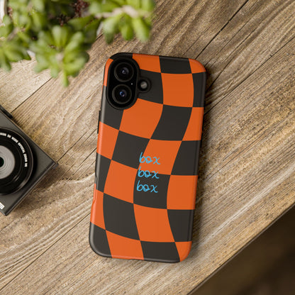 McLaren Orange and Black Checkered F1 Phone Case, Box Box Box F1 Phone Case
