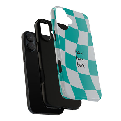 Mercedes Teal and Grey Checkered F1 Phone Case, Box Box Box F1 Phone Case