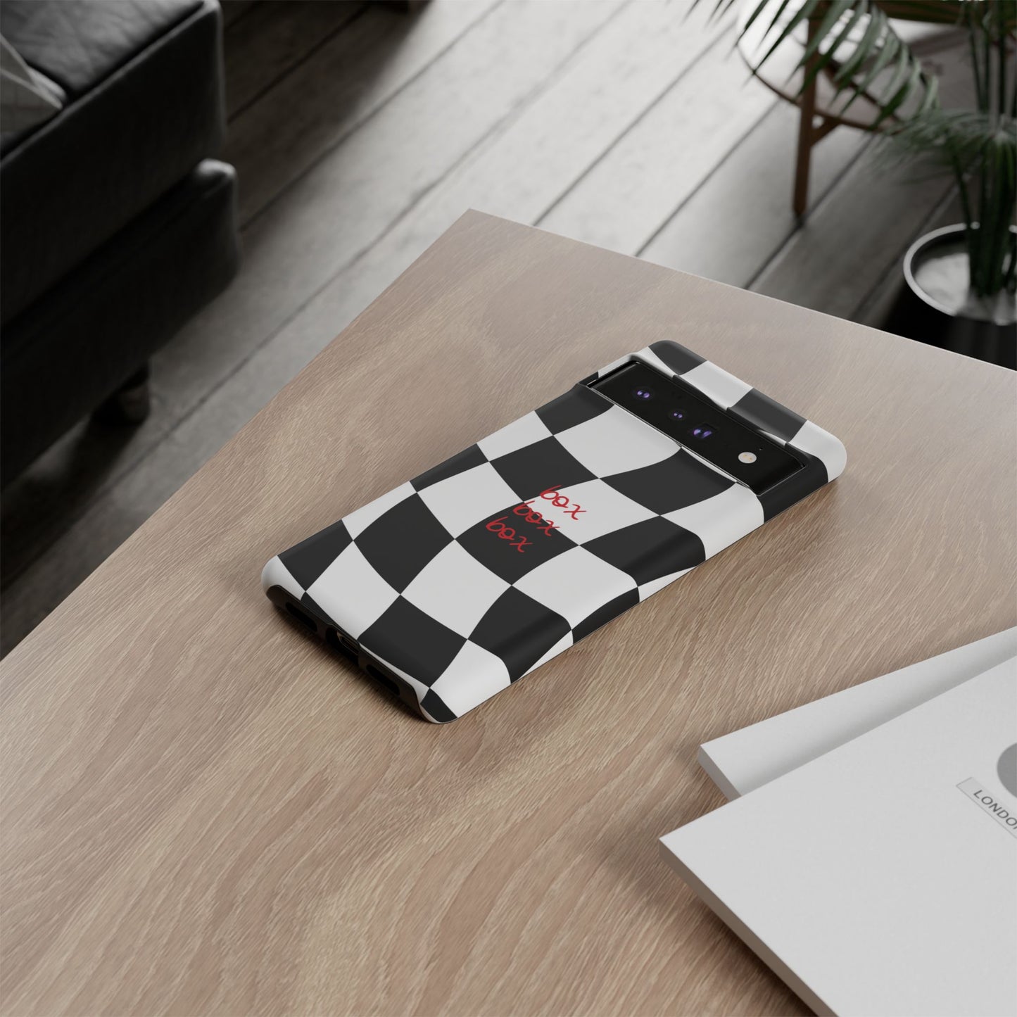 Black and Red Checkered F1 Phone Case, Box Box Box F1 Phone Case