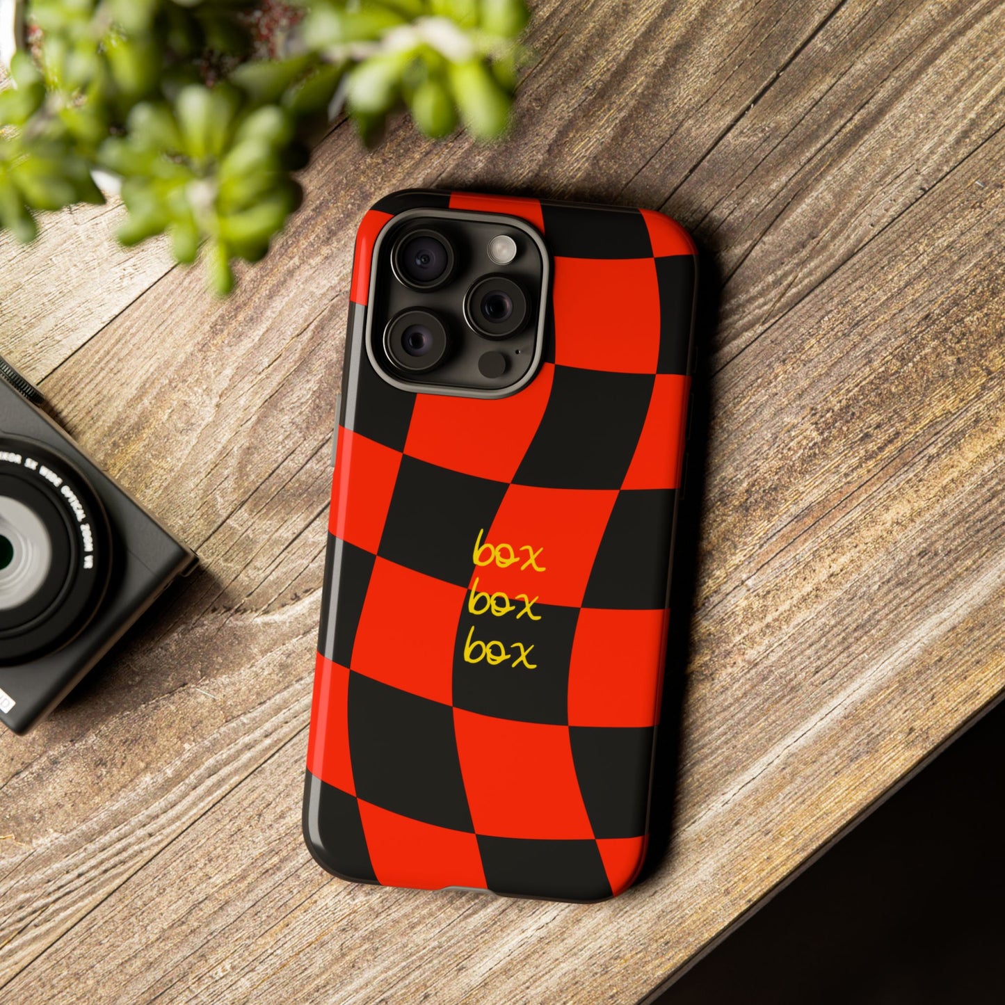 F1 Ferrari Black and Red Checkered Phone Case, Box Box Box F1 Phone Case