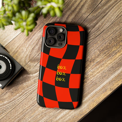 F1 Ferrari Black and Red Checkered Phone Case, Box Box Box F1 Phone Case