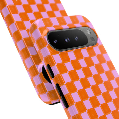 Simply Lovely Orange and Pink Checkered F1 Phone Case Design, Trendy F1 Gift, Formula 1 Gift, Cute F1 Phone Case