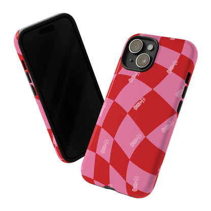F1 Phone Case Pink and Red Checkerboard Design, Trendy F1 Gift, Girly Formula 1 Gift, Cute F1 Phone Case, Unique Formula One Phone Case