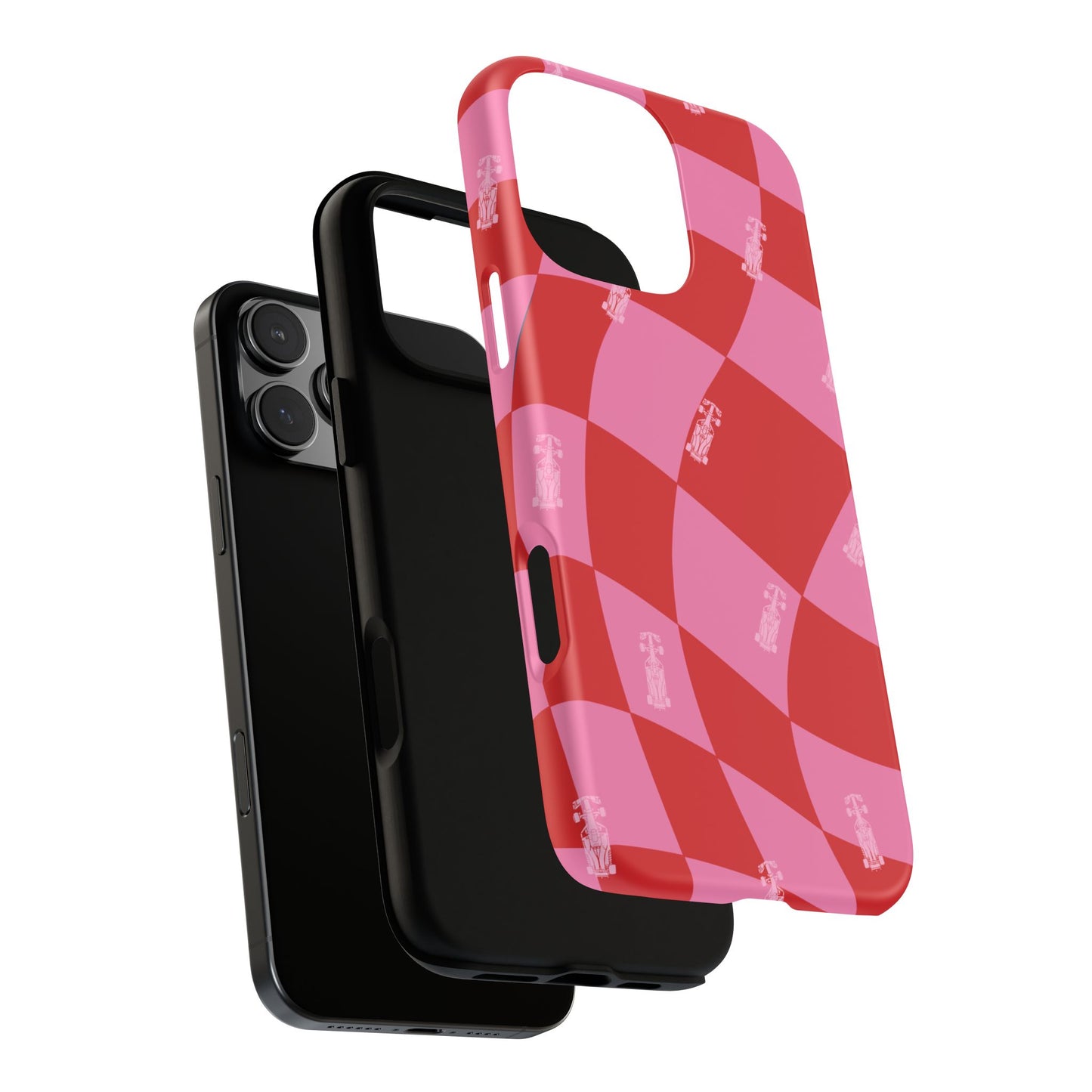 F1 Phone Case Pink and Red Checkerboard Design, Trendy F1 Gift, Girly Formula 1 Gift, Cute F1 Phone Case, Unique Formula One Phone Case