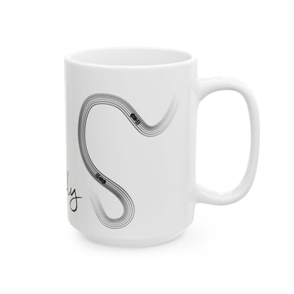 F1 Simply Lovely Mug with Track, Formula One Mug, Inspirational Ceramic Mug for Coffee Lovers