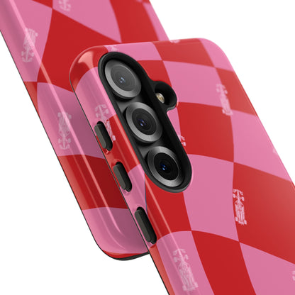 F1 Phone Case Pink and Red Checkerboard Design, Trendy F1 Gift, Girly Formula 1 Gift, Cute F1 Phone Case, Unique Formula One Phone Case