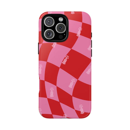 F1 Phone Case Pink and Red Checkerboard Design, Trendy F1 Gift, Girly Formula 1 Gift, Cute F1 Phone Case, Unique Formula One Phone Case