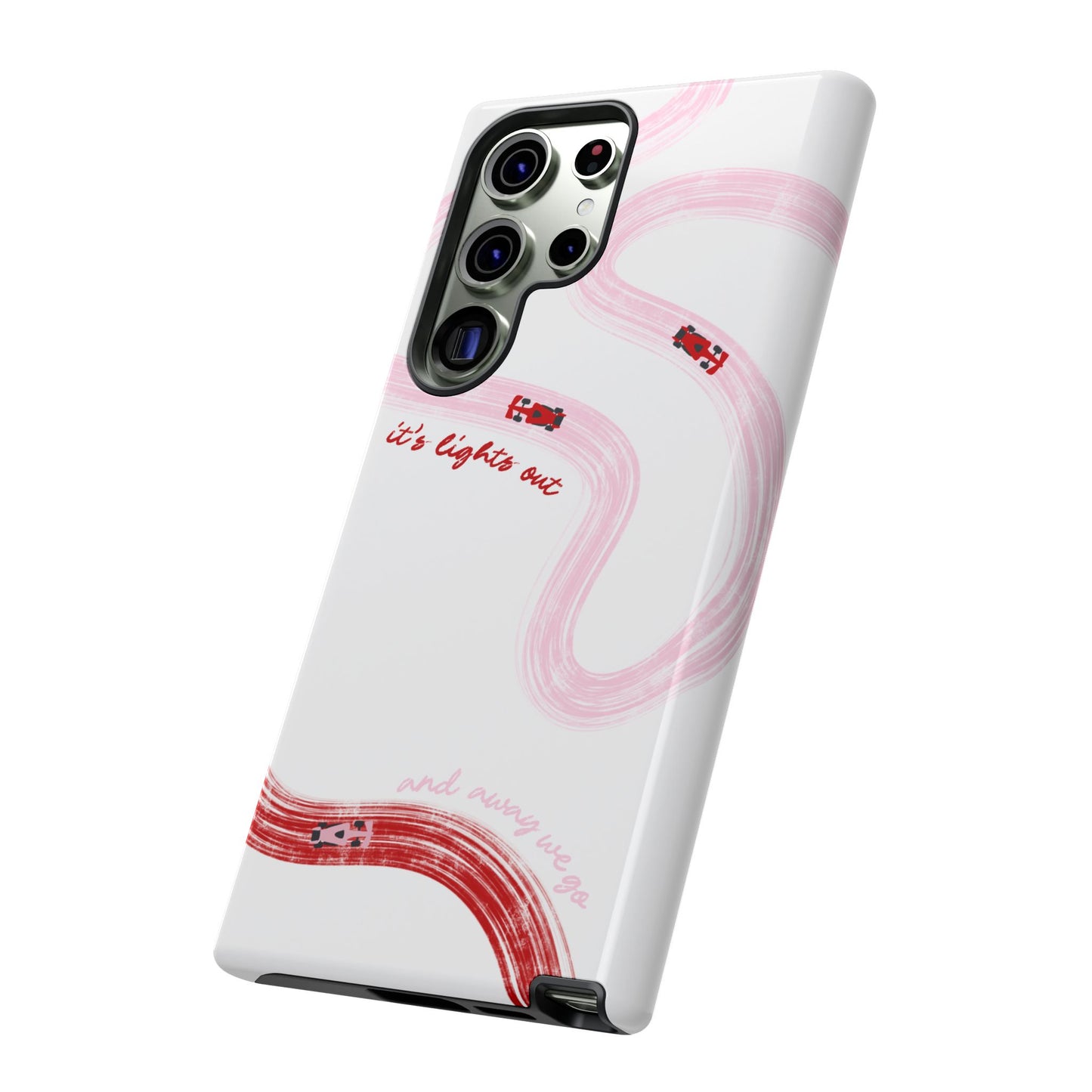 F1 Phone Case Pink and Red Painted "its lights out and away we go", Trendy F1 Gift, Formula 1 Gift, Cute F1 Phone Case, Unique Phone Case