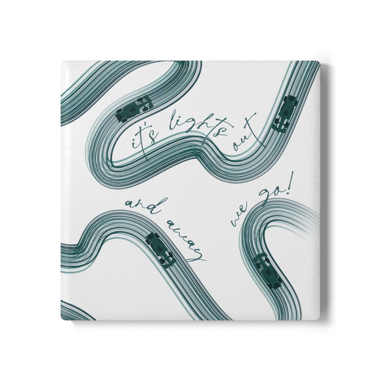 Green F1 Ceramic Coaster | Curved Tracks with Tiny Cars