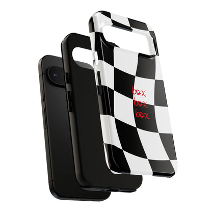 Black and Red Checkered F1 Phone Case, Box Box Box F1 Phone Case