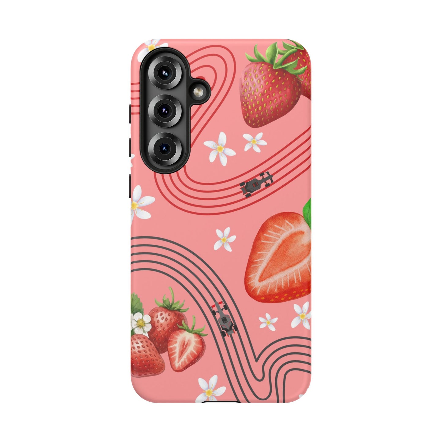 Red F1 Audi and Strawberries Phone Case, Trendy F1 Gift, Formula 1 Gift, Cute Fruit F1 Phone Case, Unique Phone Case