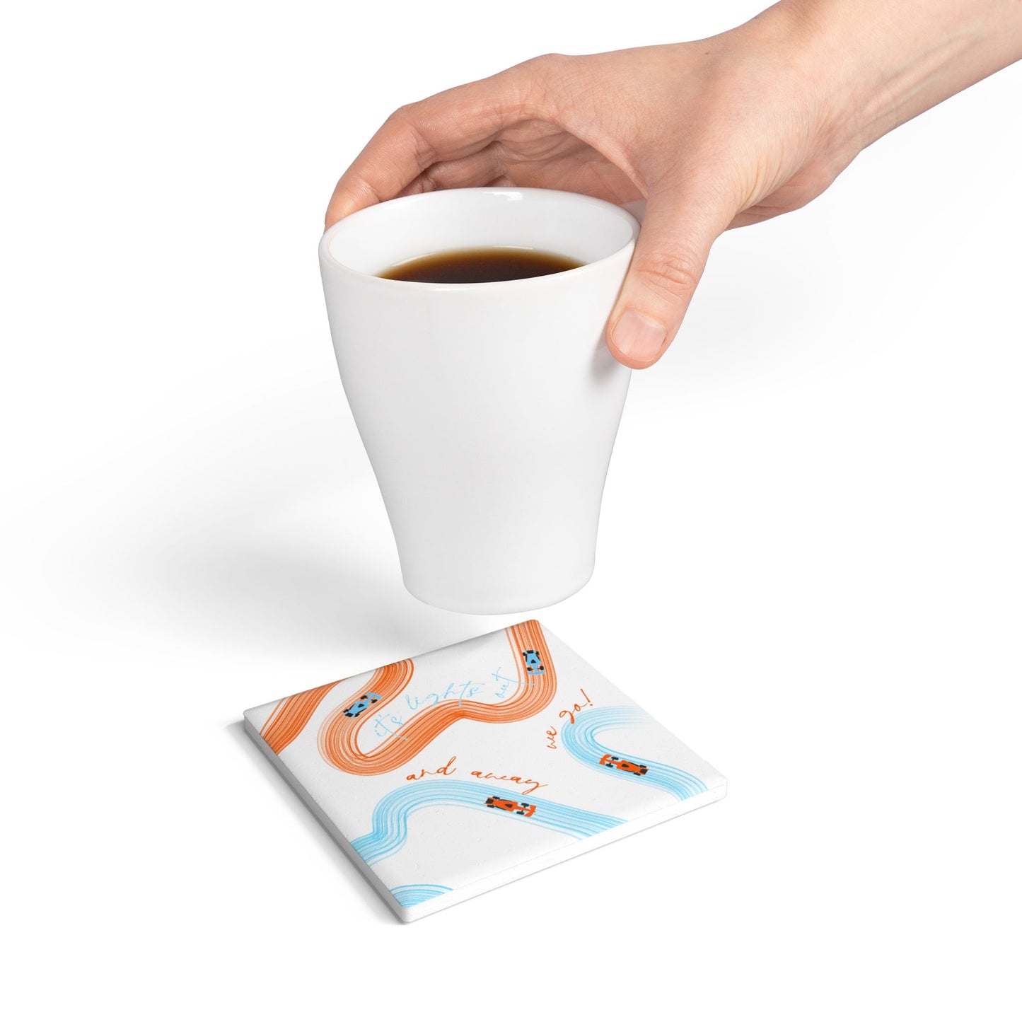 McLaren Orange and Blue F1 Ceramic Coaster | Curved Tracks with Tiny Cars