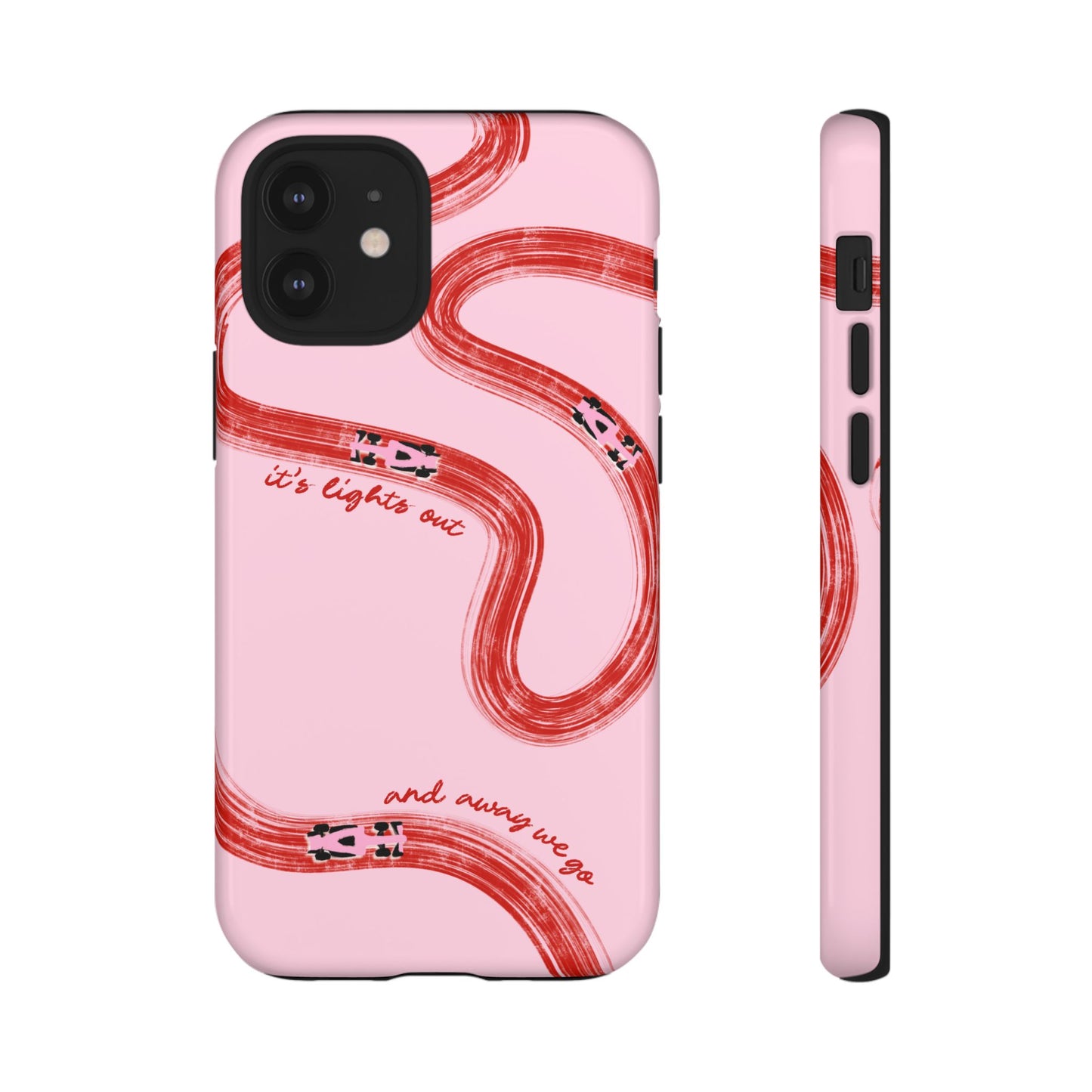 F1 Phone Case Pink and Red Painted "its lights out and away we go", Trendy F1 Gift, Formula 1 Gift, Cute F1 Phone Case, Unique Phone Case