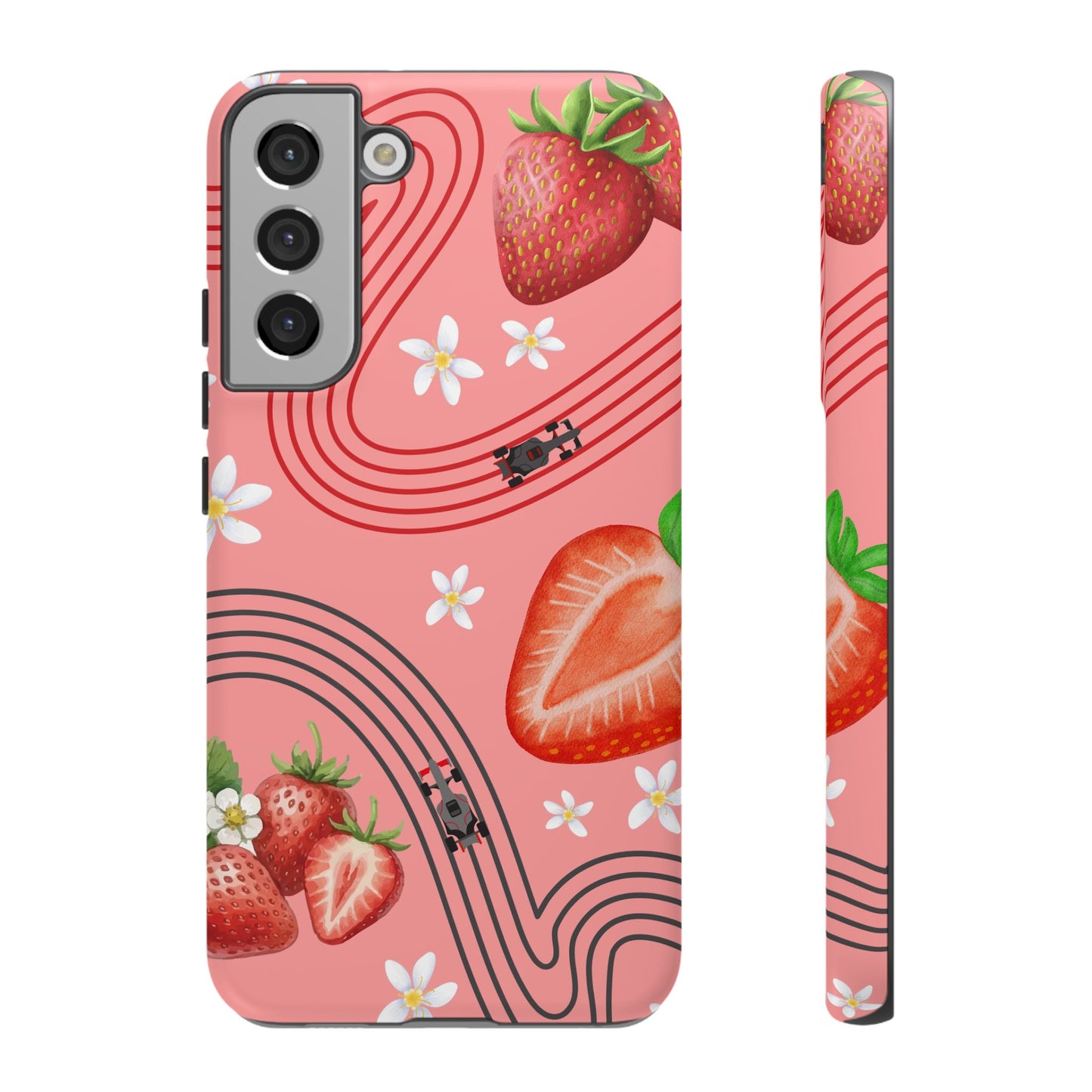 Red F1 Audi and Strawberries Phone Case, Trendy F1 Gift, Formula 1 Gift, Cute Fruit F1 Phone Case, Unique Phone Case