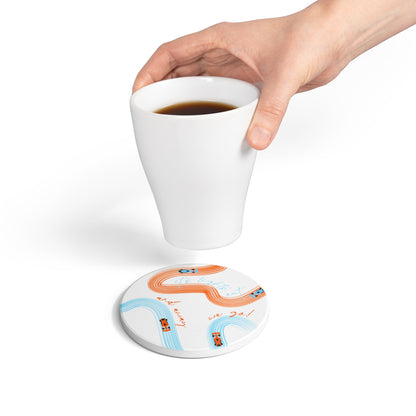 McLaren Orange and Blue F1 Ceramic Coaster | Curved Tracks with Tiny Cars