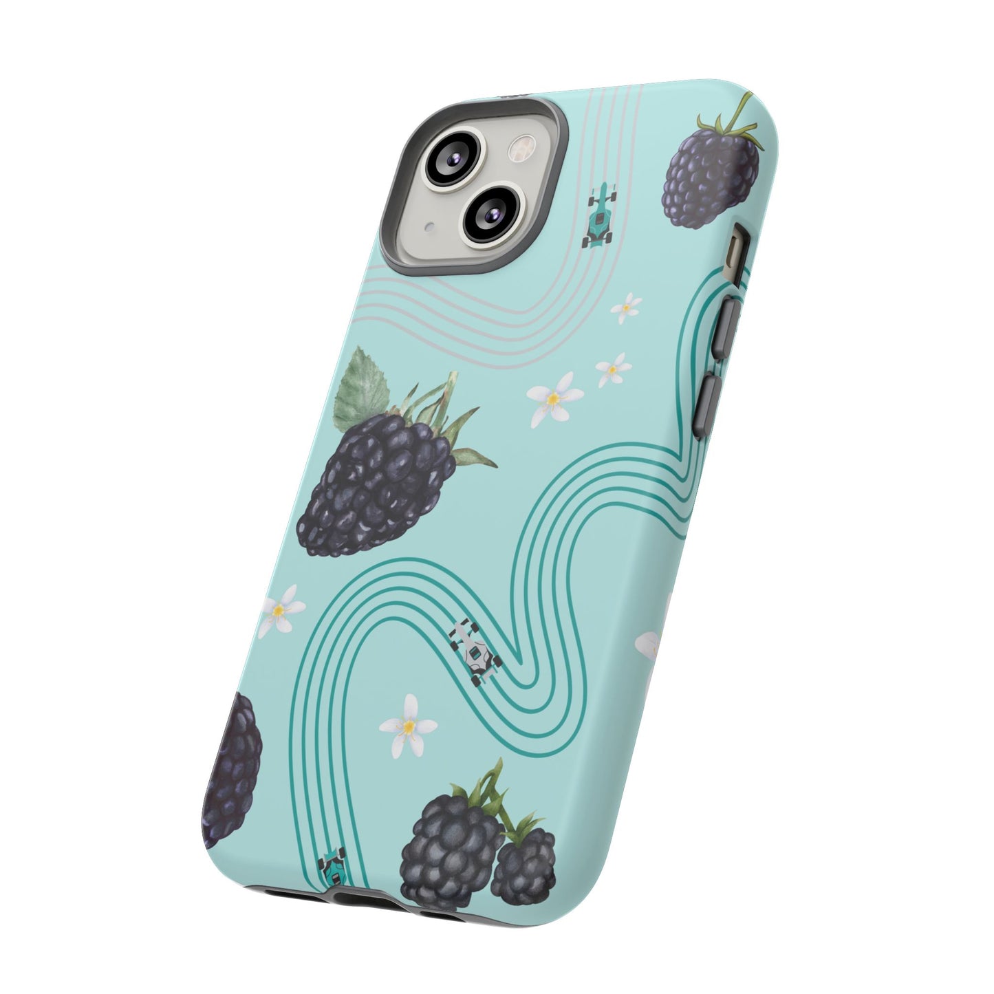 Teal F1 Mercedes and Blackberries Phone Case , Trendy F1 Gift, Formula 1 Gift, Cute Fruit F1 Phone Case, Unique Phone Case