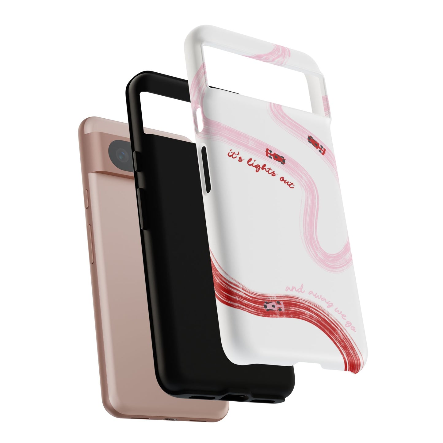 F1 Phone Case Pink and Red Painted "its lights out and away we go", Trendy F1 Gift, Formula 1 Gift, Cute F1 Phone Case, Unique Phone Case