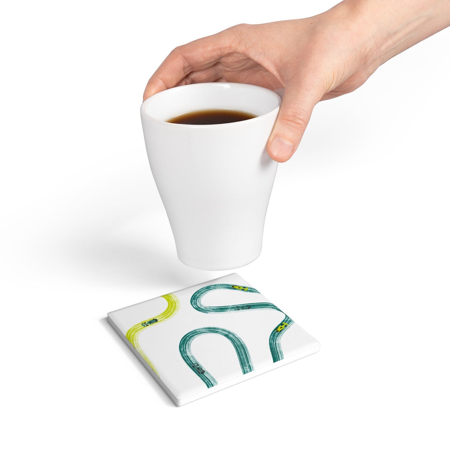 F1 Aston Martin Ceramic Coaster - Teal and Yellow Painted Tracks