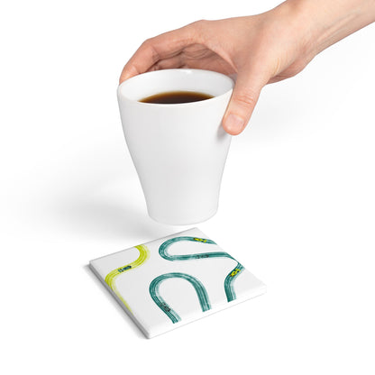 F1 Aston Martin Ceramic Coaster - Teal and Yellow Painted Tracks