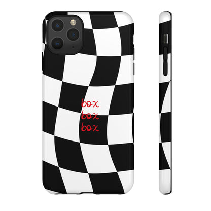Black and Red Checkered F1 Phone Case, Box Box Box F1 Phone Case