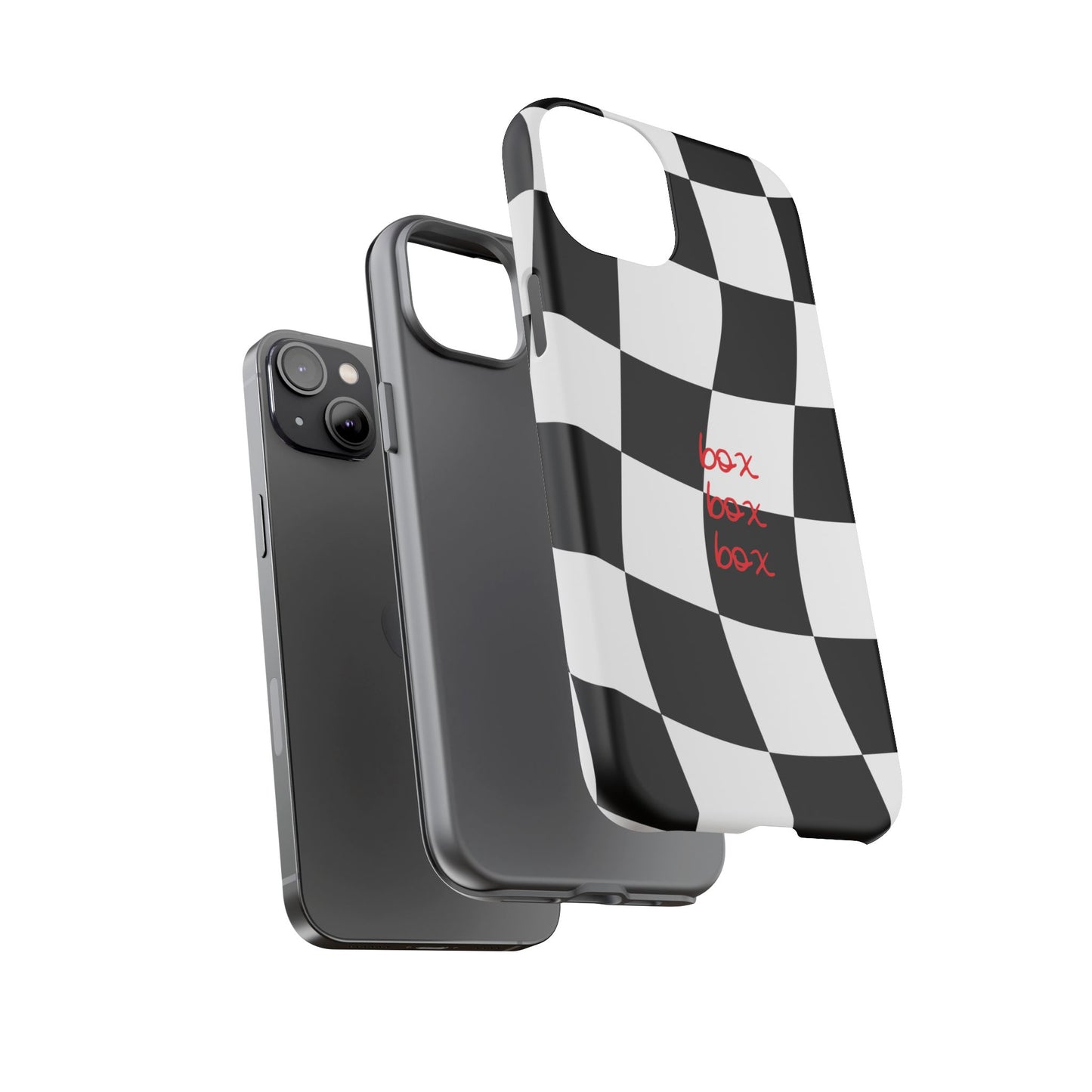 Black and Red Checkered F1 Phone Case, Box Box Box F1 Phone Case
