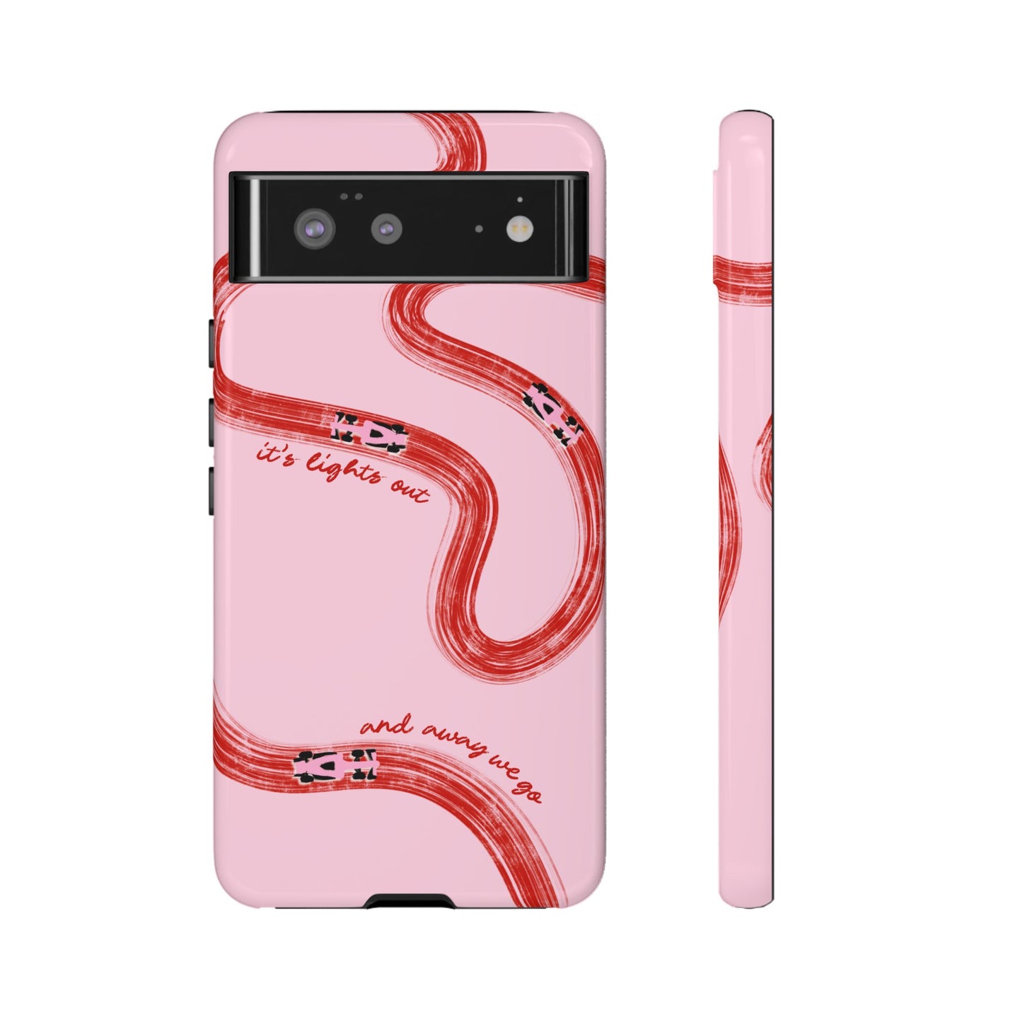 F1 Phone Case Pink and Red Painted "its lights out and away we go", Trendy F1 Gift, Formula 1 Gift, Cute F1 Phone Case, Unique Phone Case