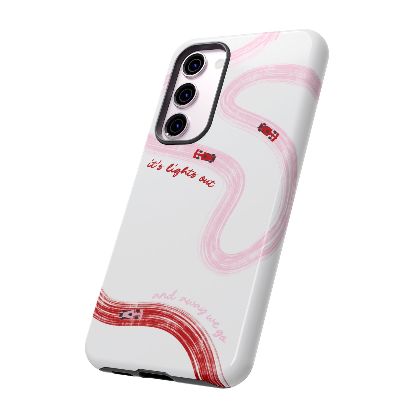 F1 Phone Case Pink and Red Painted "its lights out and away we go", Trendy F1 Gift, Formula 1 Gift, Cute F1 Phone Case, Unique Phone Case