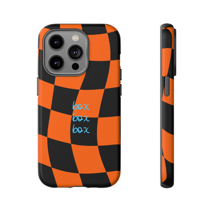 McLaren Orange and Black Checkered F1 Phone Case, Box Box Box F1 Phone Case