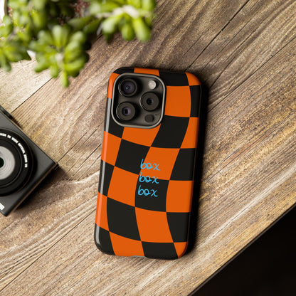 McLaren Orange and Black Checkered F1 Phone Case, Box Box Box F1 Phone Case