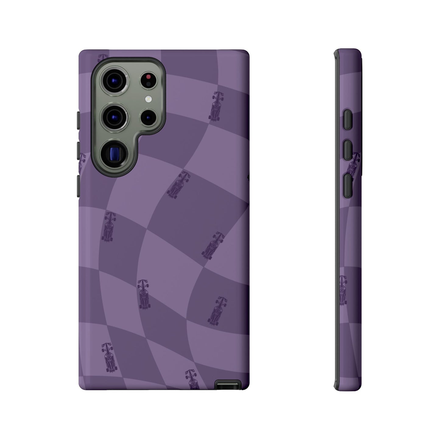 F1 Phone Case Purple Checkered Design, Trendy F1 Gift, Formula 1 Gift, Cute F1 Phone Case, Unique Formula One Phone Case
