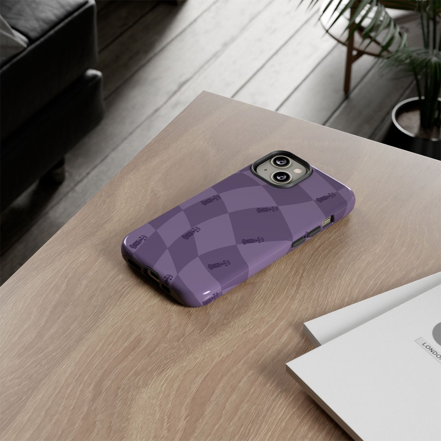 F1 Phone Case Purple Checkered Design, Trendy F1 Gift, Formula 1 Gift, Cute F1 Phone Case, Unique Formula One Phone Case