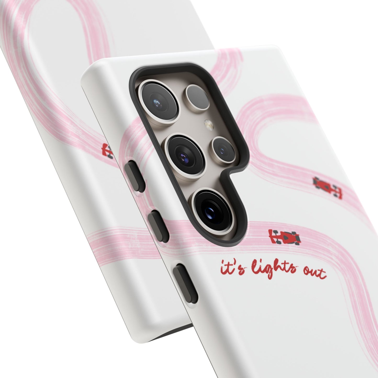 F1 Phone Case Pink and Red Painted "its lights out and away we go", Trendy F1 Gift, Formula 1 Gift, Cute F1 Phone Case, Unique Phone Case